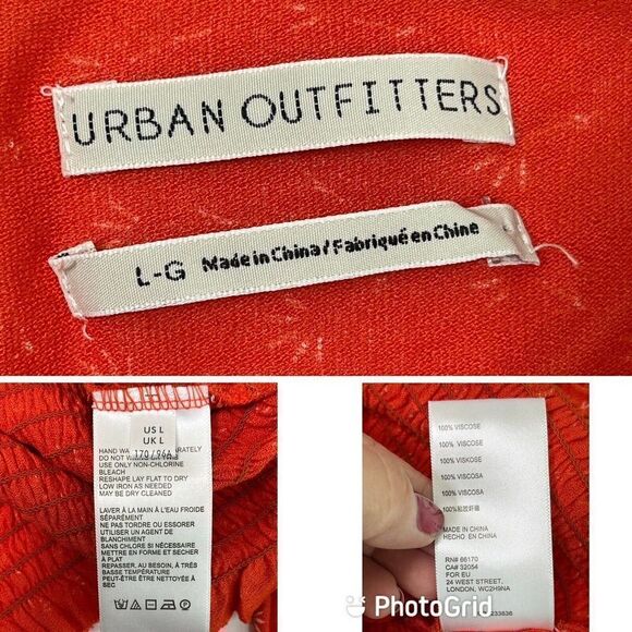 Urban Outfitters Womens Orange Top Smocked Crop Floral  Puff Sleeve Large - Picture 4 of 12